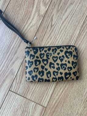Coach Leopard Print Mini Wristlet in Tan and Black